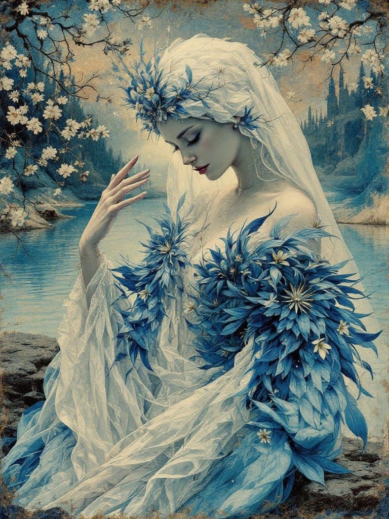 Ethereal Oiseau Bleu Nurse in Paranoiac-Jugendstil Style