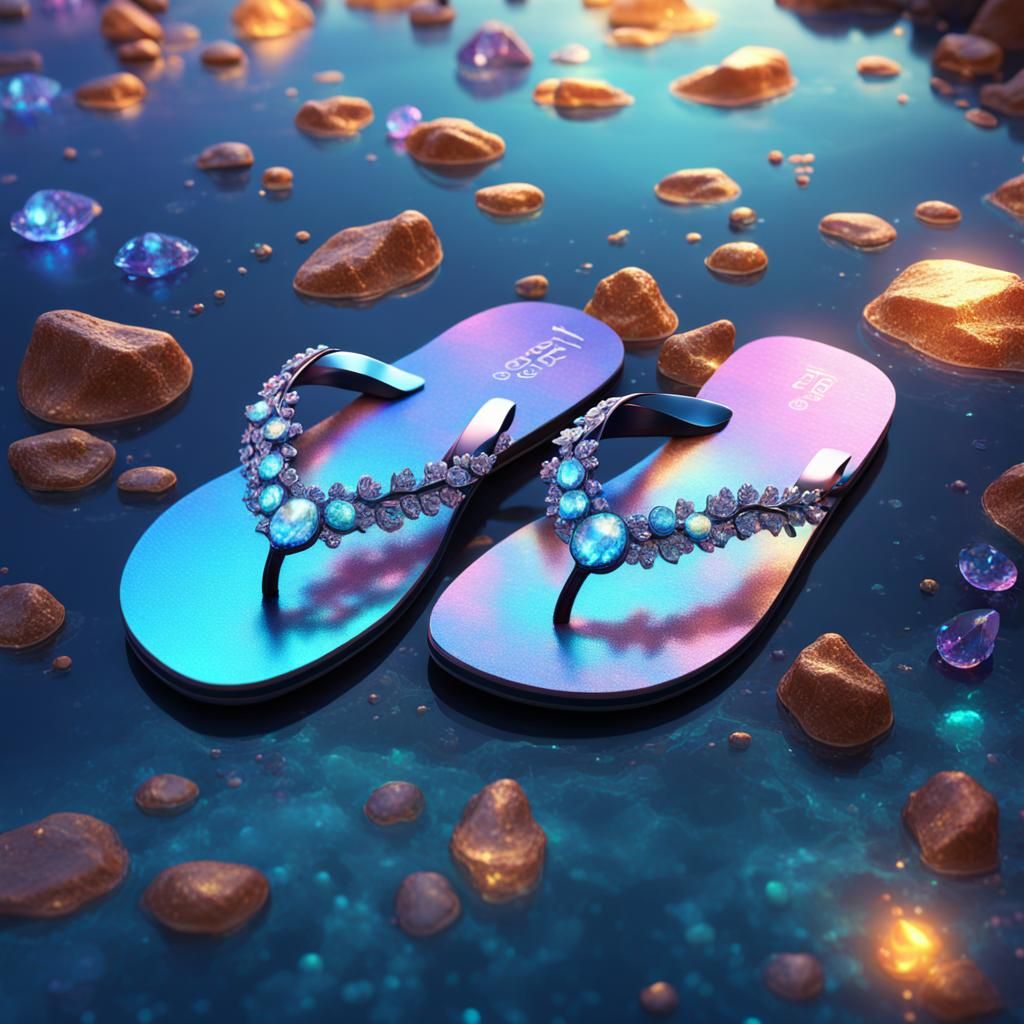 Dreamy Crystal Flip Flops in Detailed Digital Art