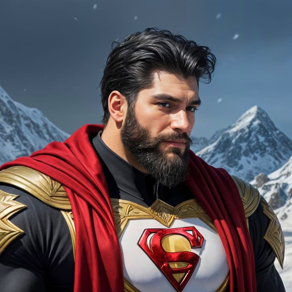 Superman Portrait in Snowy Landscape, Impasto Oil Painting