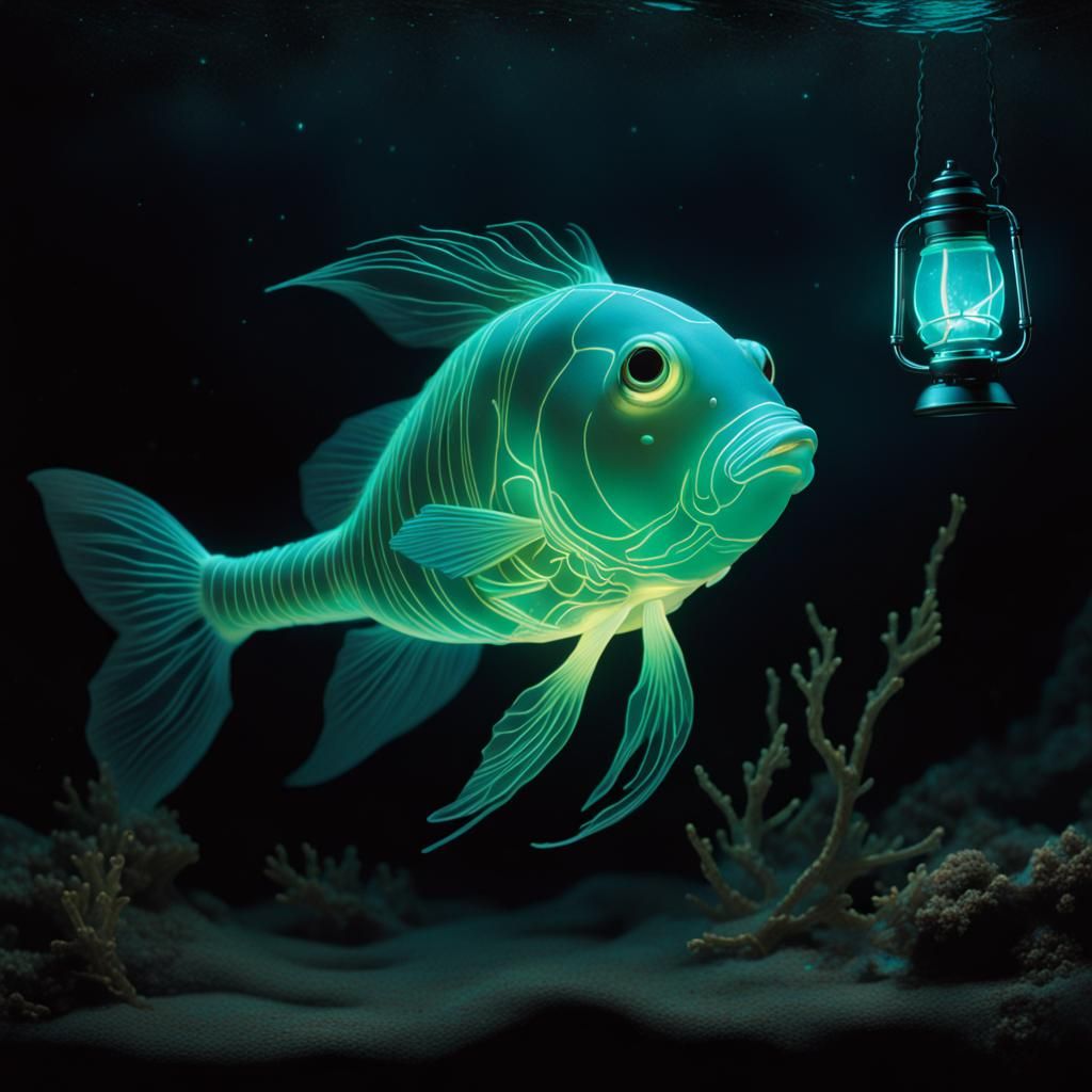Bioluminescent Lantern Fish Lure in Dark Abyss