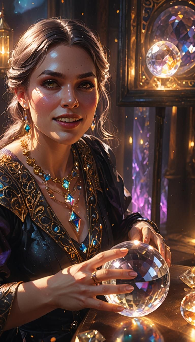 Young Witch Gazing into Crystal Ball in Hyperrealistic Style