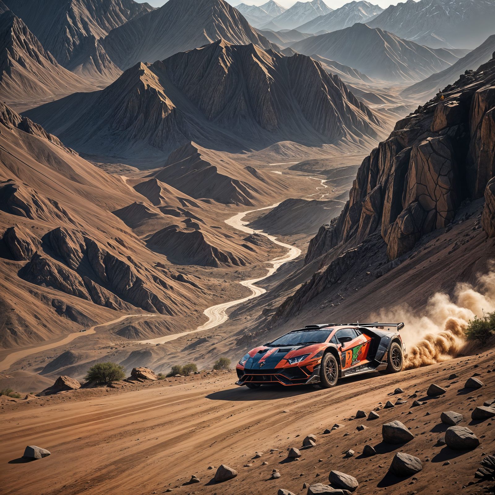Lamborghini Dakar Rally Car on Mountain Stage