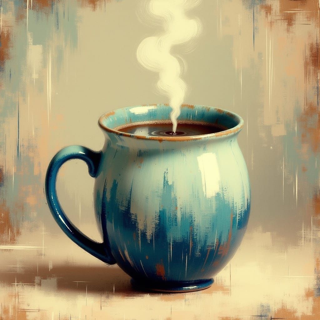 Ombre Ceramic Mug with Coffee as Impasto Painting