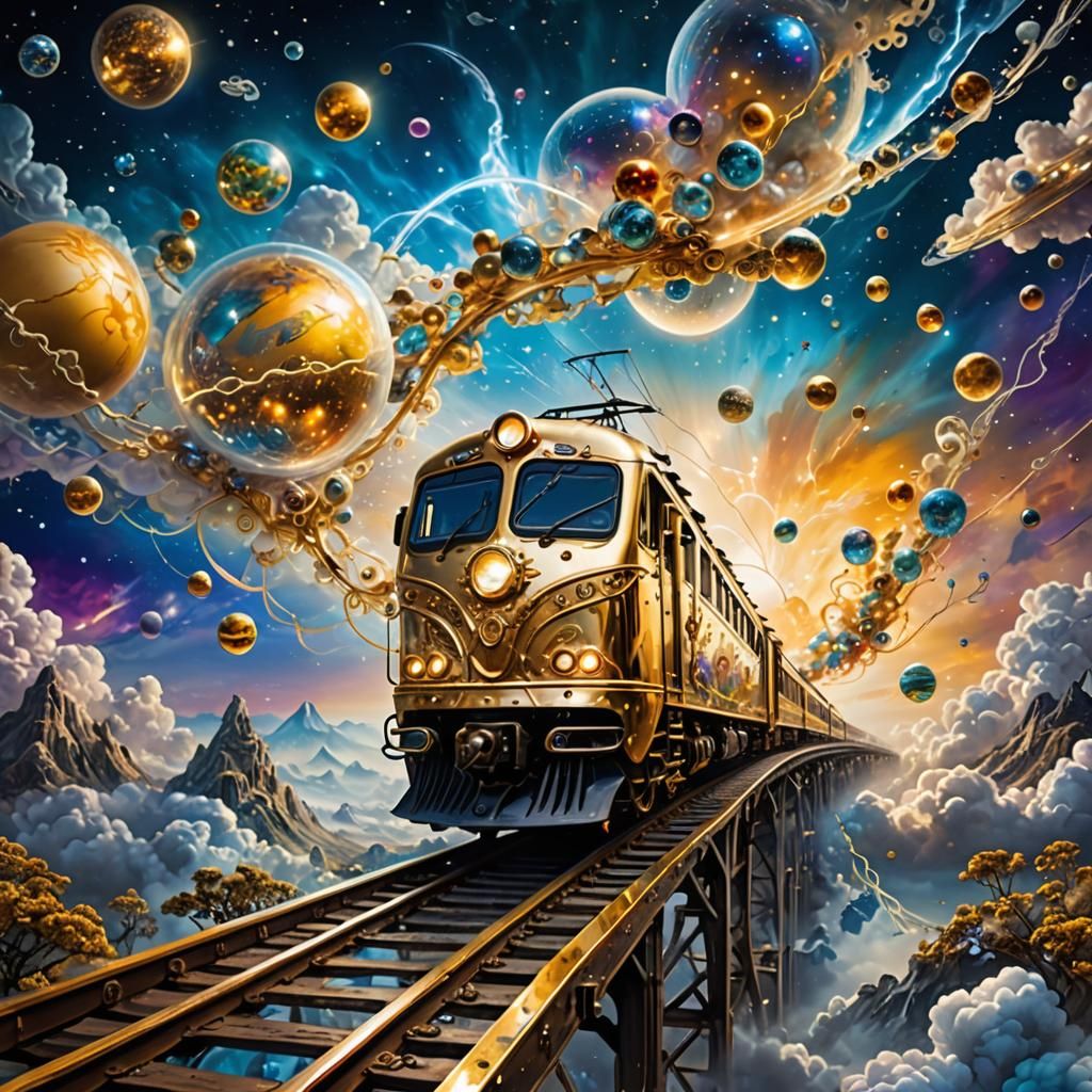 Golden Train Dreamscape in Surreal Style