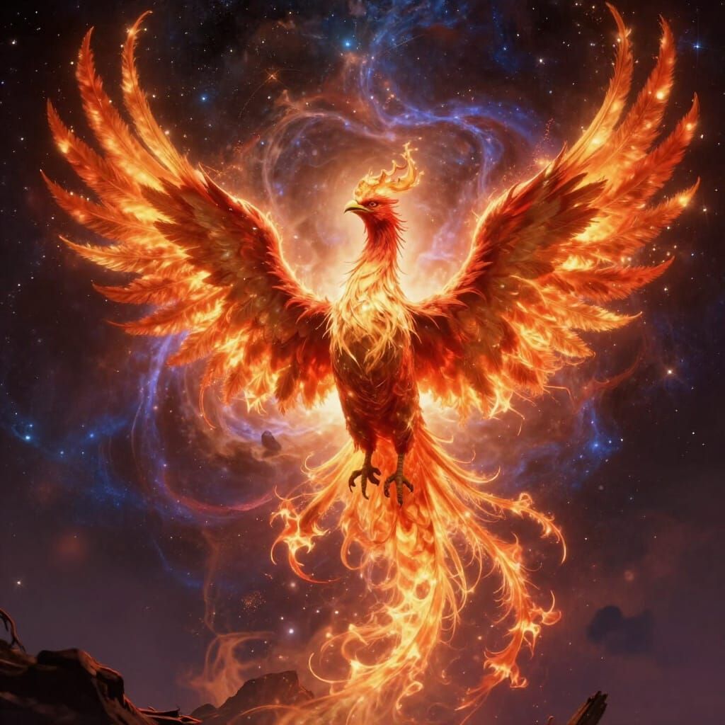 Majestic Phoenix Ascends from Cosmic Ashes in Epic Fantasy A...