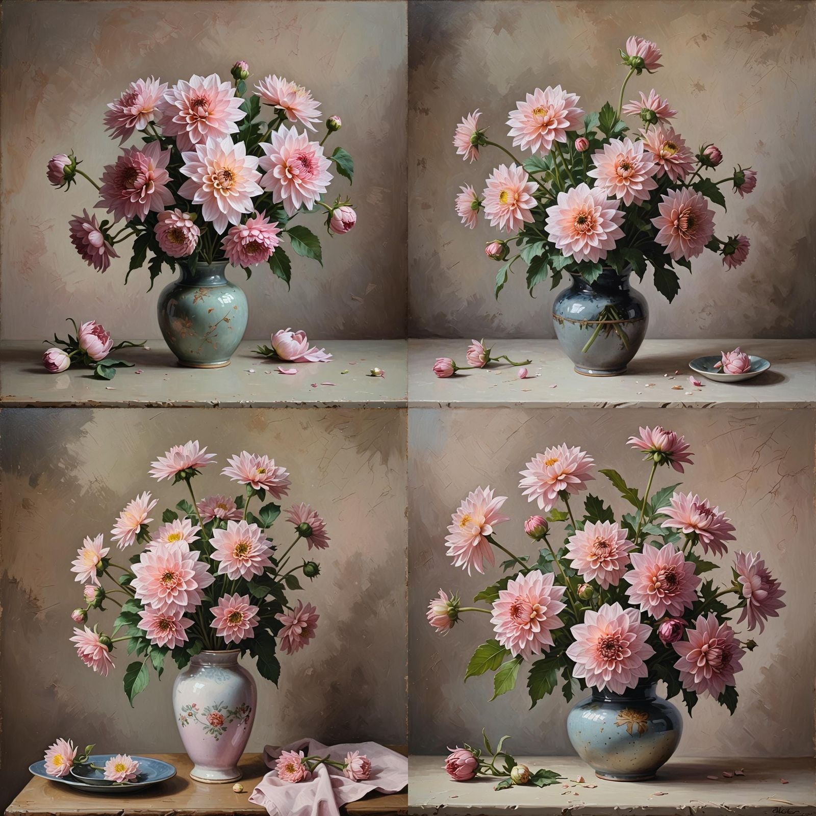 Dahlia Bouquet Still Life in Oil Painting Style