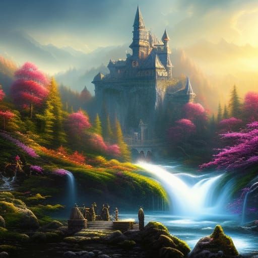 Castle and waterfall