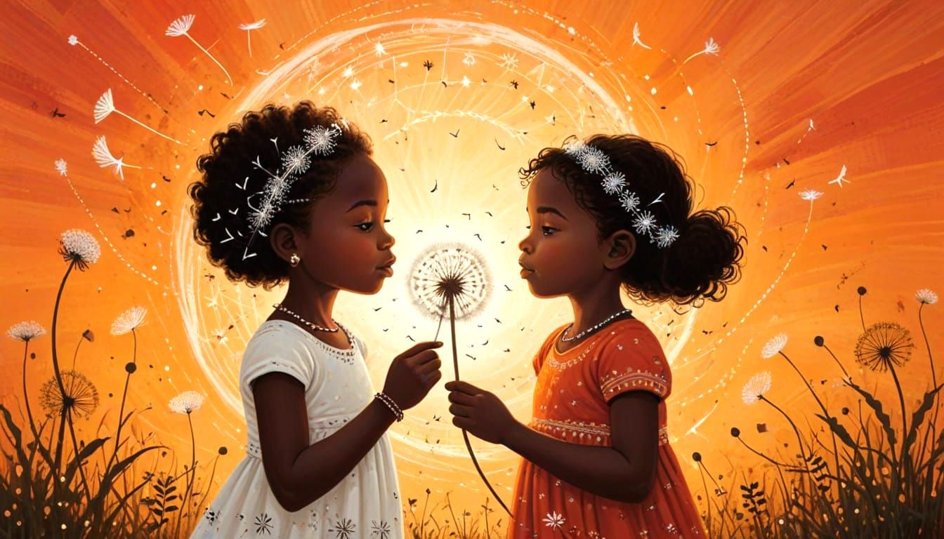 Surreal African Girl Explores Whimsical Dandelion Dance in S...