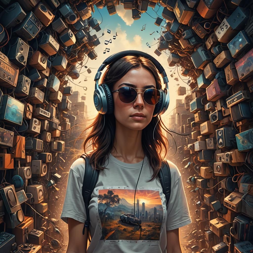 Cool Girl with Headphones in Digital Matte Painting