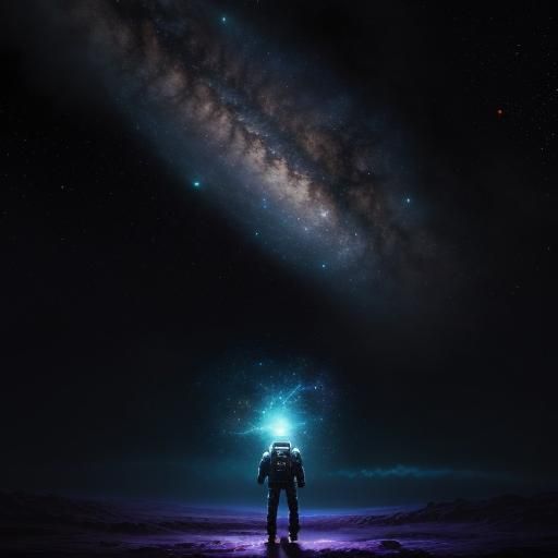 Astronaut and Swirling Galaxy: Sci-Fi Oil Painting