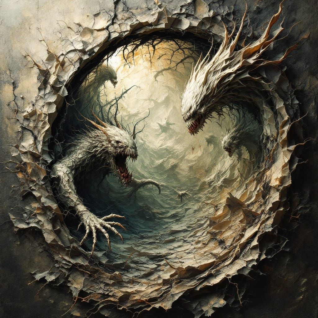 Monsters Burst Through Hell's Gates in Vibrant, Textural Art