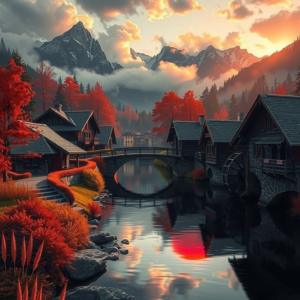 Swiss Spring Scene in Vibrant Colors