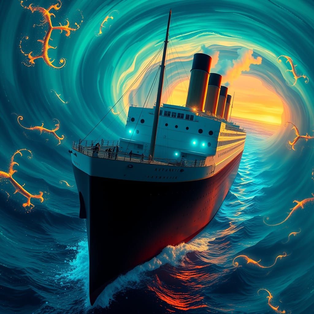 Majestic, Doomed Ocean Liner in Whirling Vortex of Blue and ...