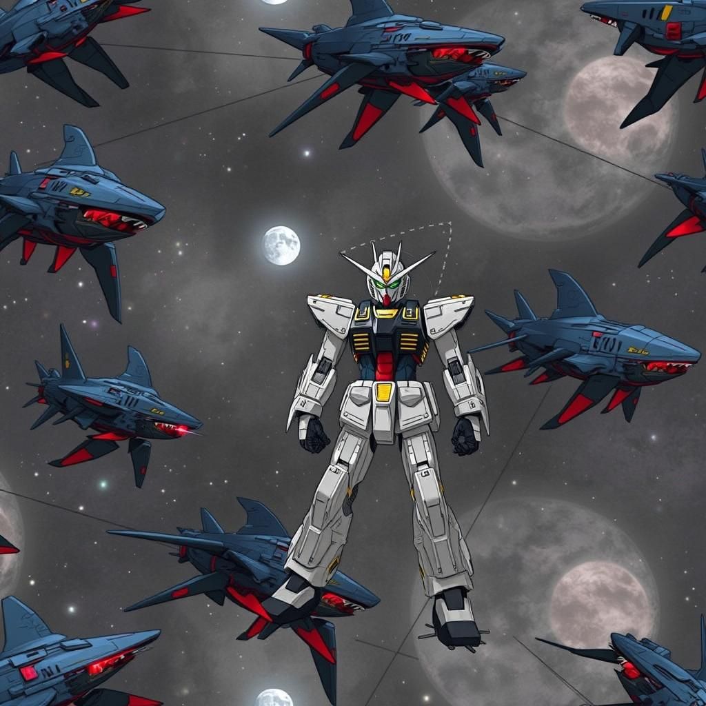 Gundam and Laser Shark in Outer Space