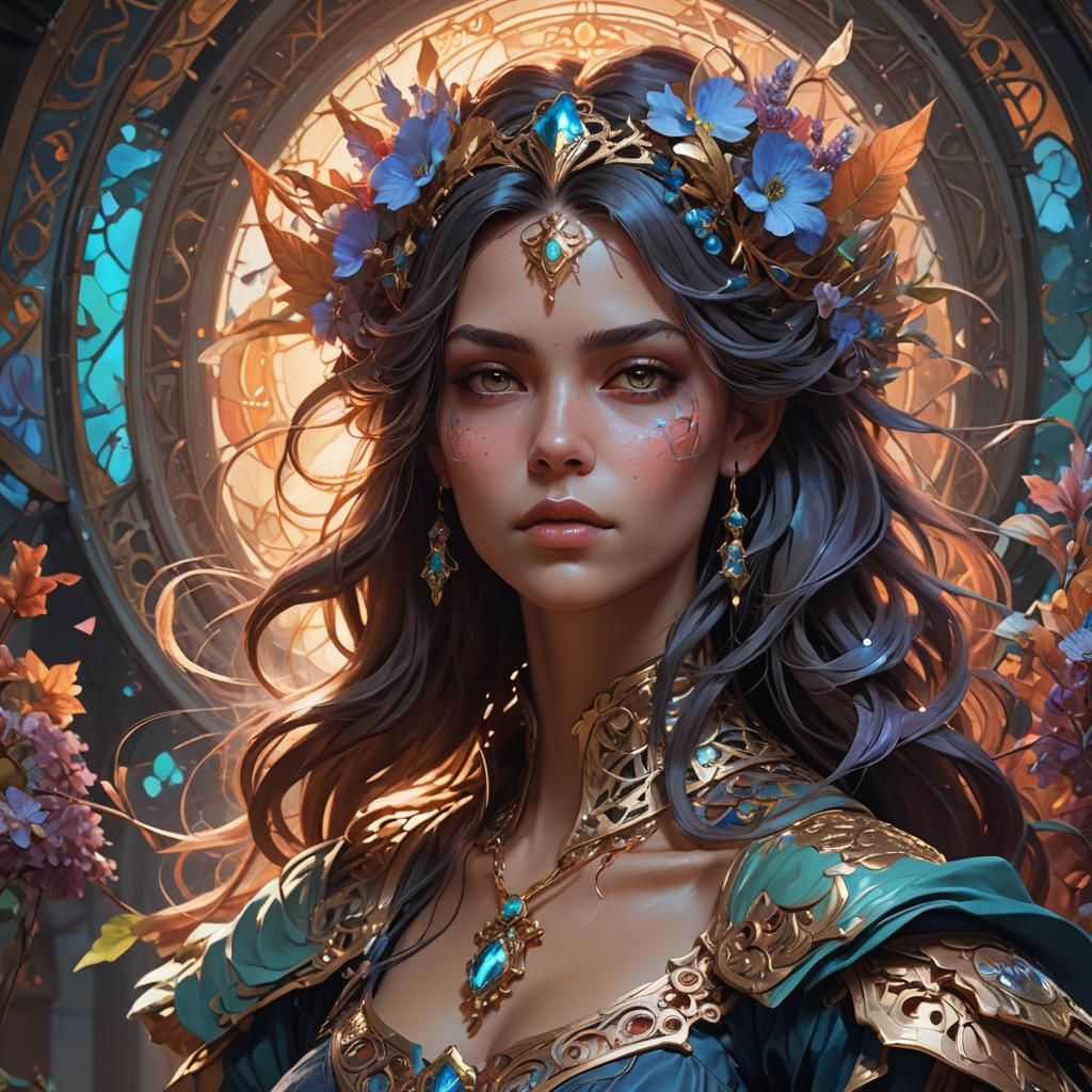 Detailed Fantasy Shapeshifter Portrait in Art Nouveau Style