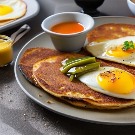 Breakfast Still Life: Eggs, Bacon, and Pancakes