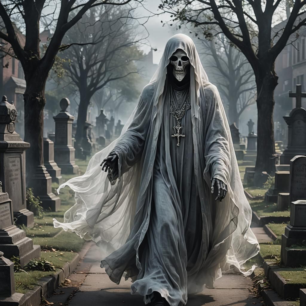 Ethereal Ghost in Shadow District Cemetery