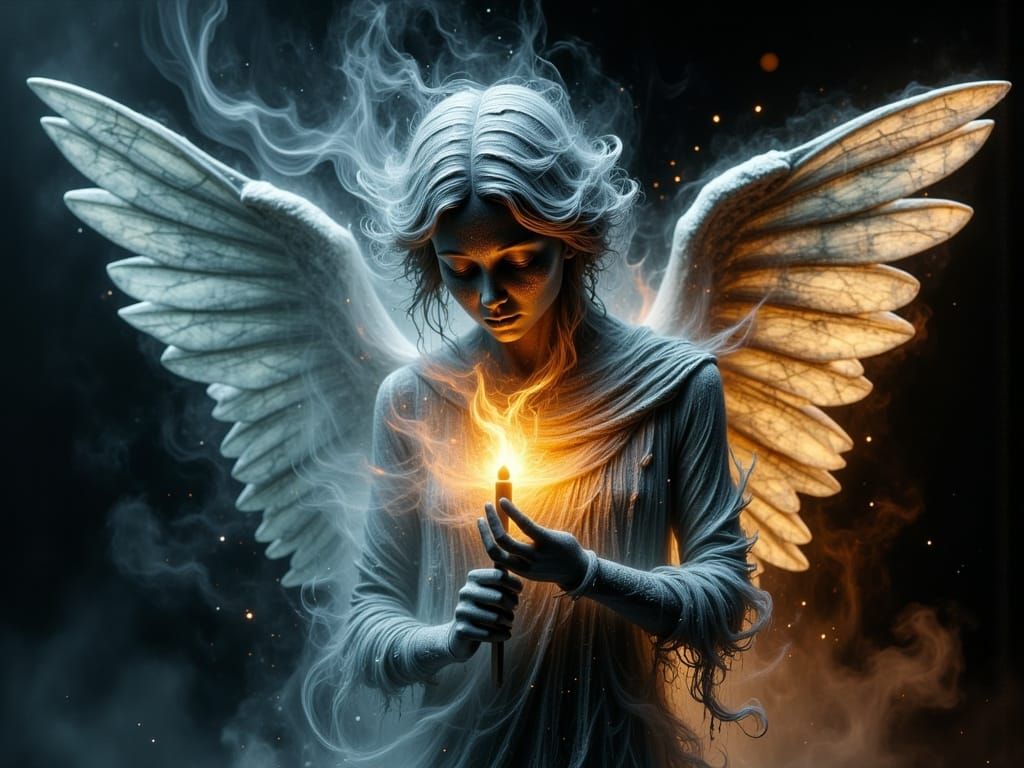 Smoke Angel Statue from Match Flame