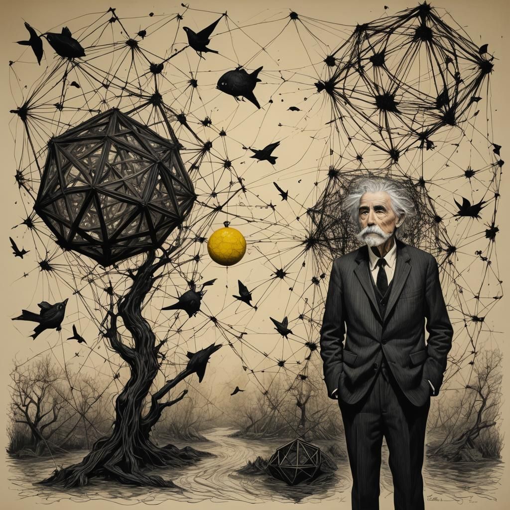 Whimsical Wood Sculpture with Fish, Birds and Stars