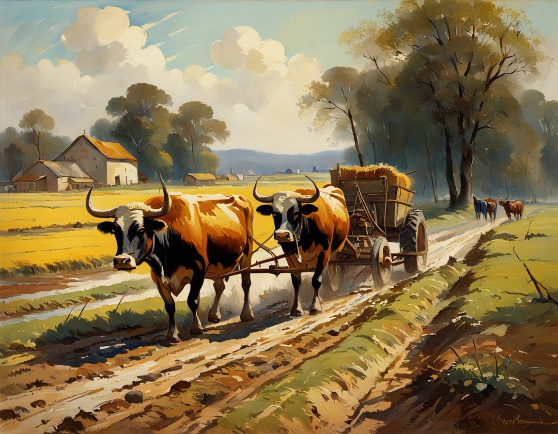 Tiller in a Rustic Landscape with Oxen