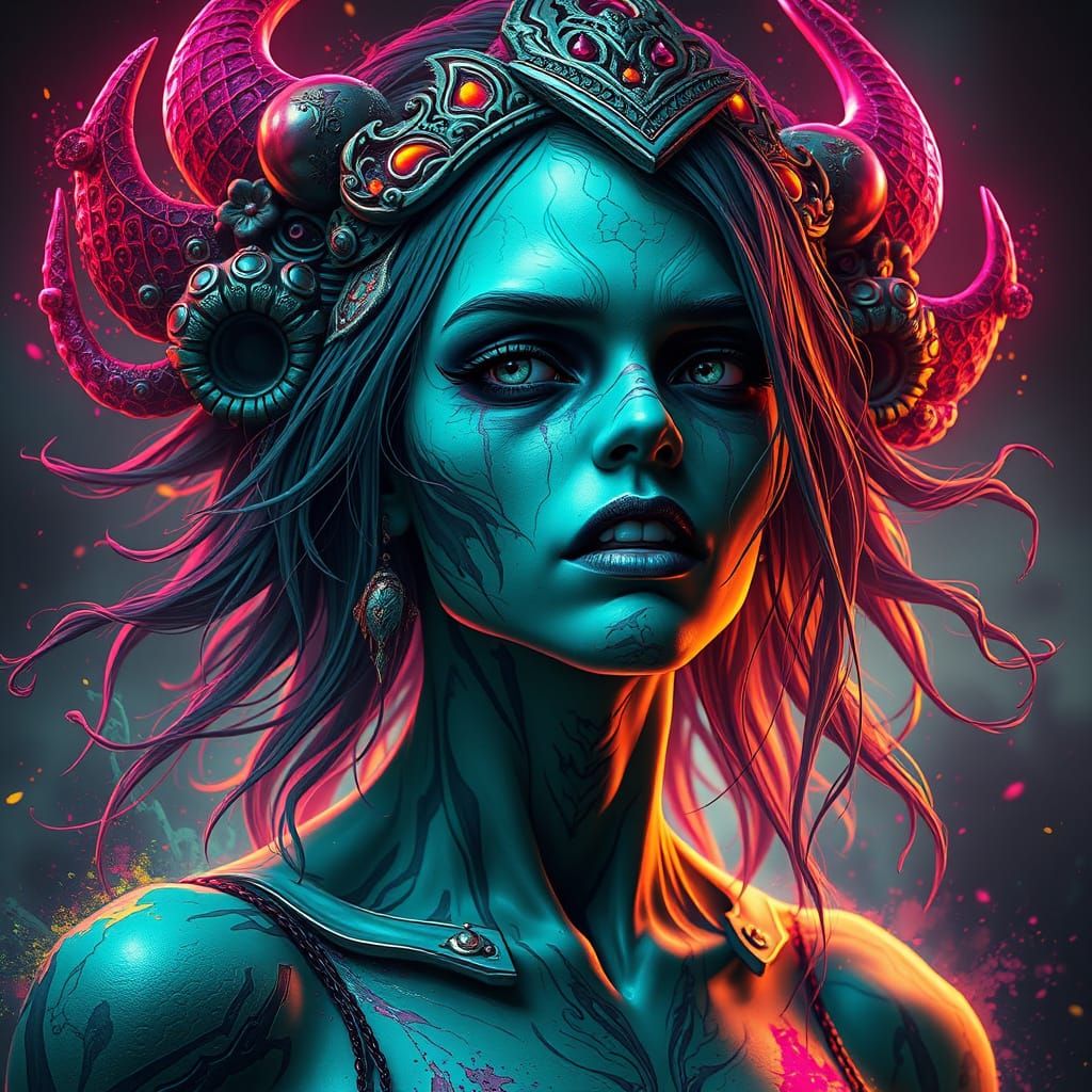 Cyberpunk Goddess Zombie Portrait