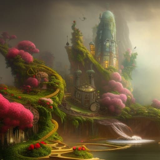 Rococo Archway with Wishing Well in Steampunk Style