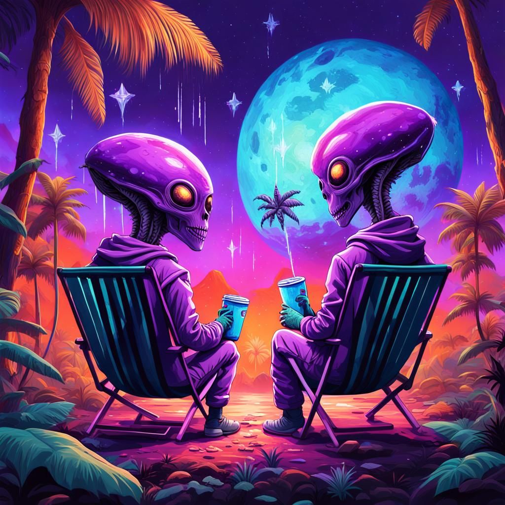 Aliens Camping in a Tropical Jungle, Graffiti Art