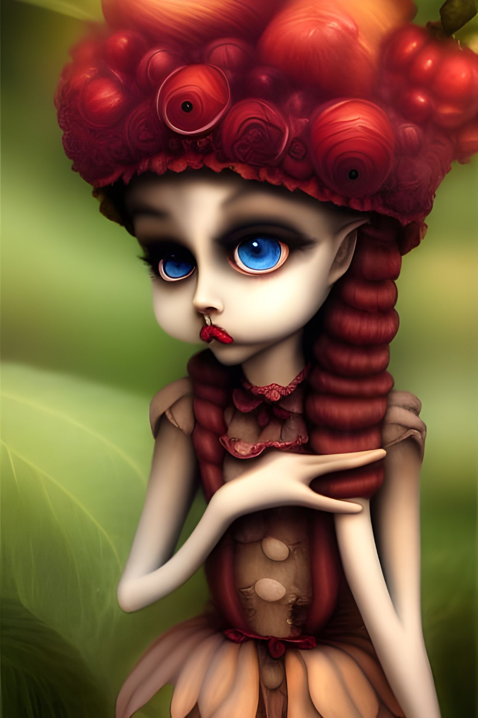 Anthropomorphic Apples in Fantasy Orchard Diorama