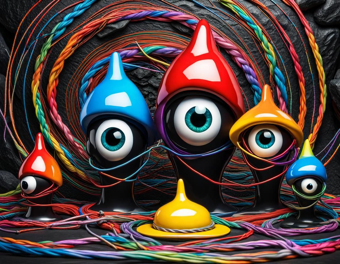 Googly-Eyed Wire People Family Photo in Hyperrealistic Style