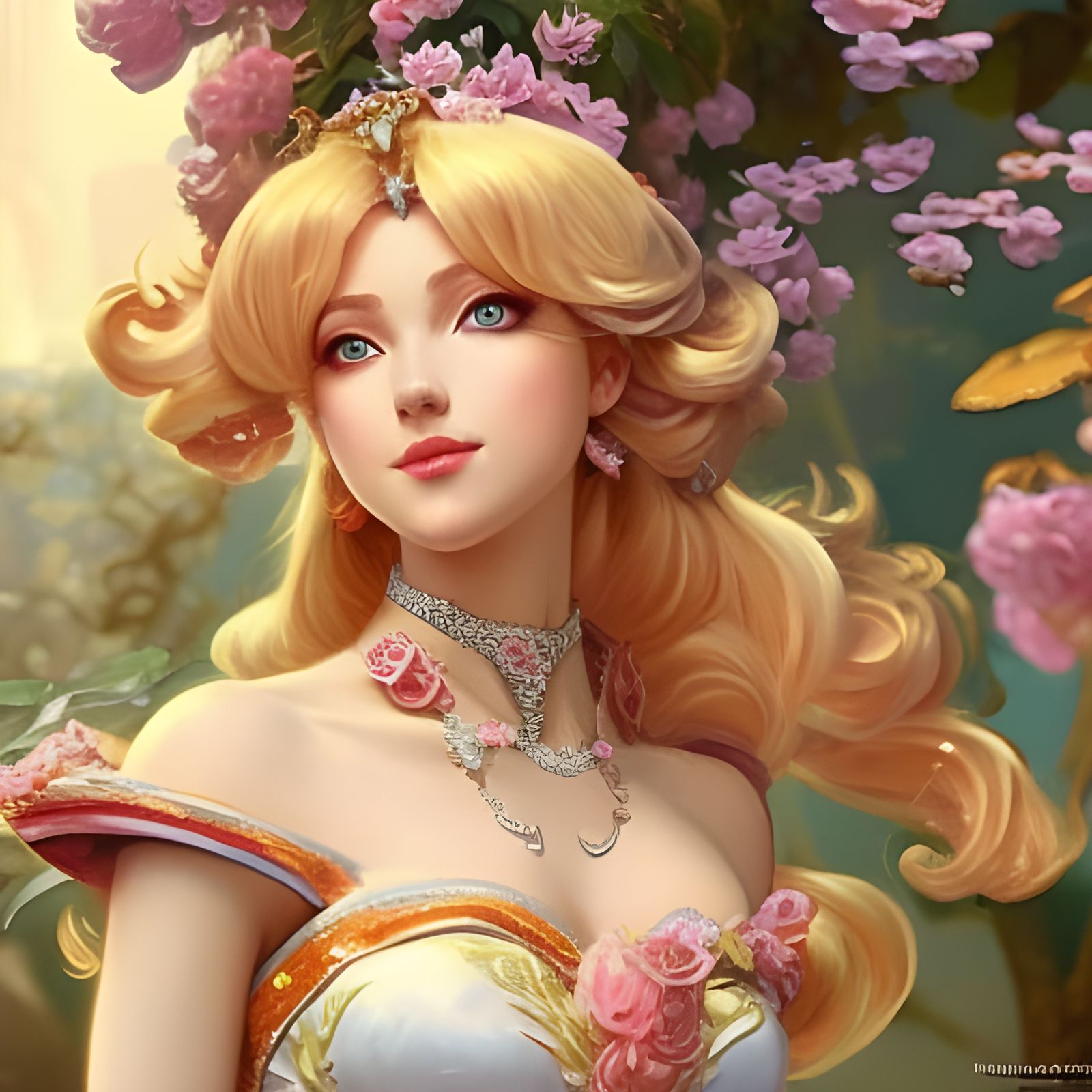 Hyperdetailed Princess Peach Art Nouveau Portrait