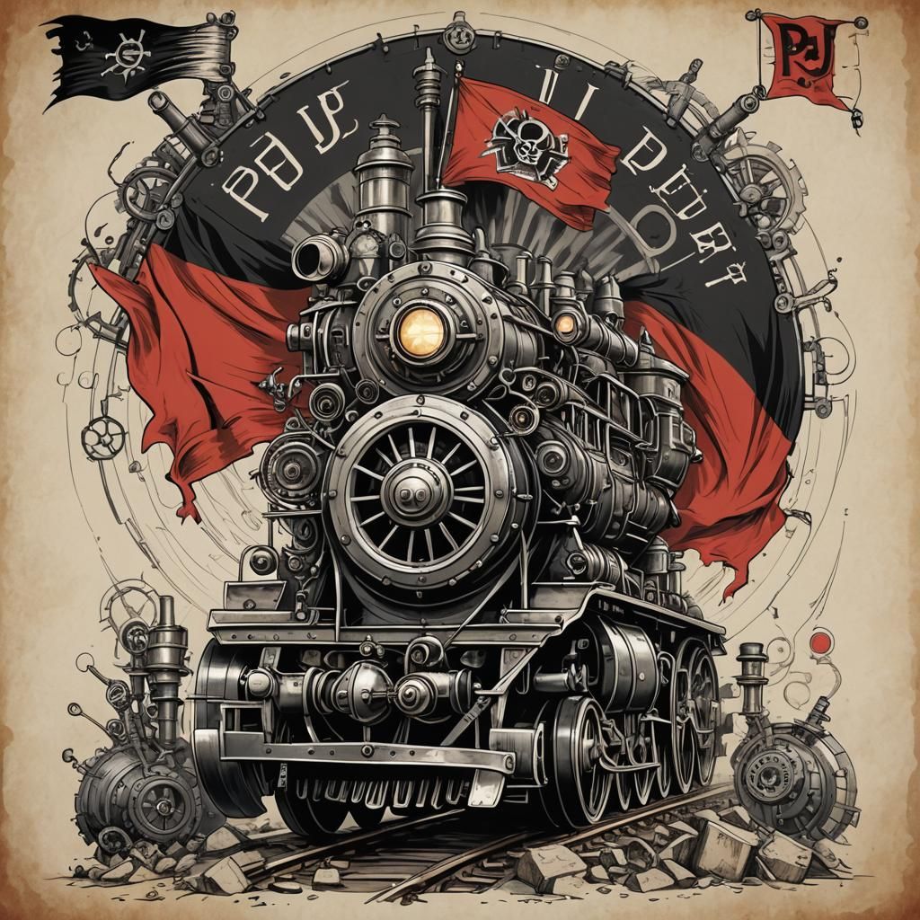 Fist Holding Punk Flag with Steampunk Engine