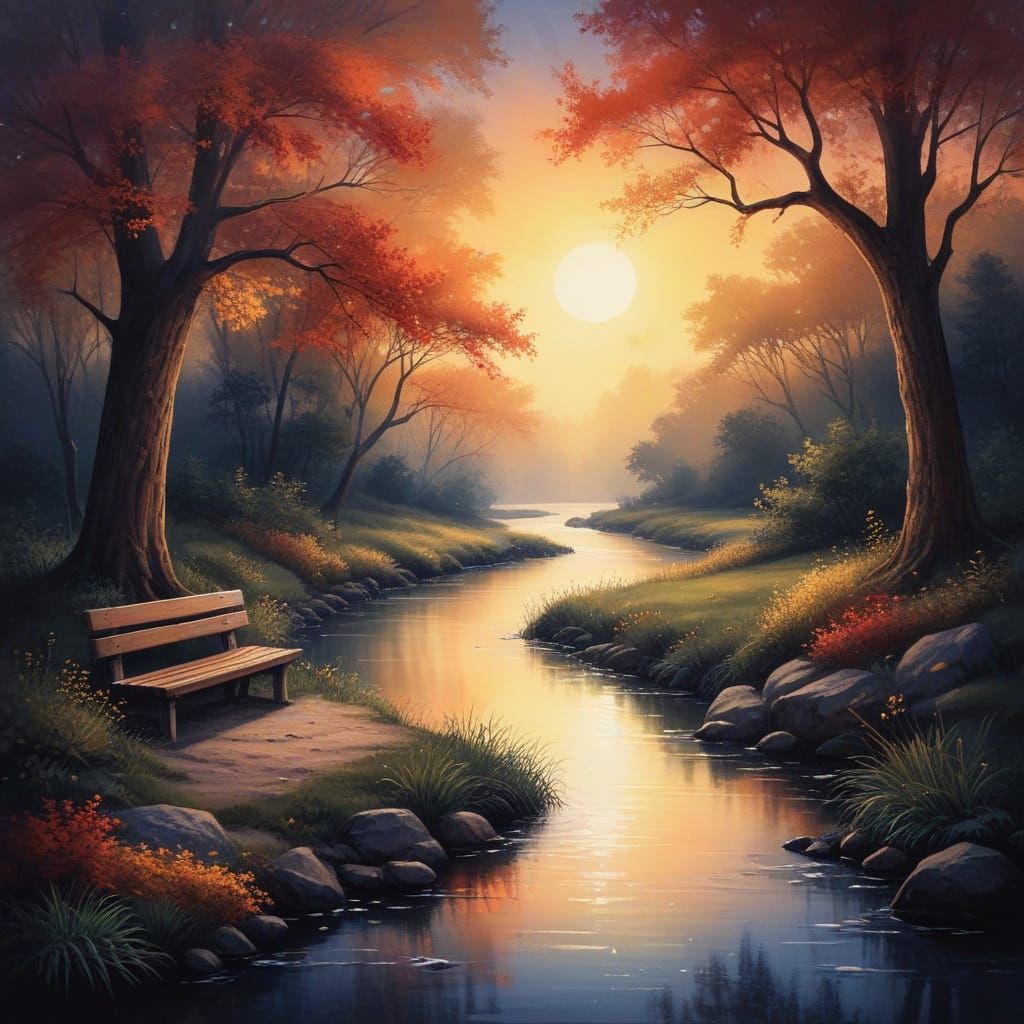 Moonlit River Scene in Soft Gradient Style