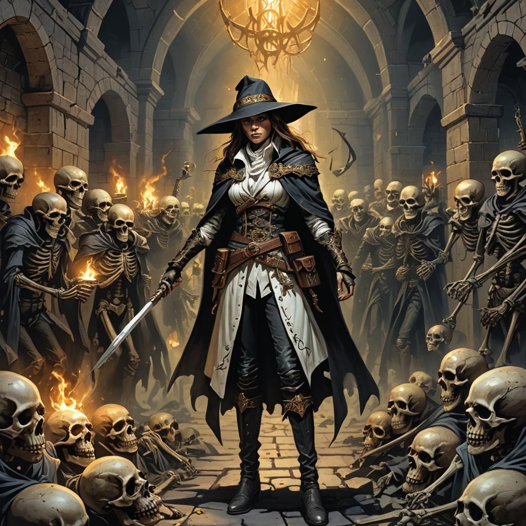 Half-Elf Warlock in Crypt: Dark Fantasy Illustration
