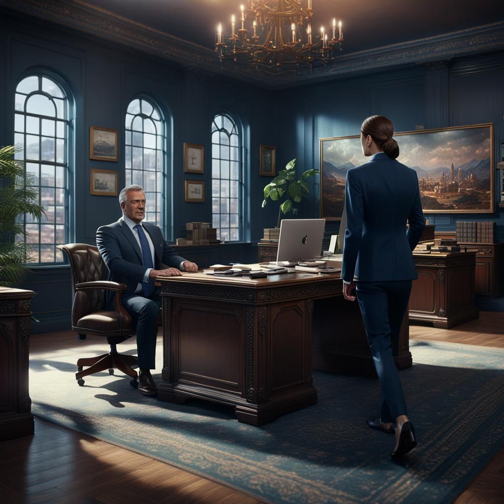 Man in Suit in Office: Detailed Digital Painting