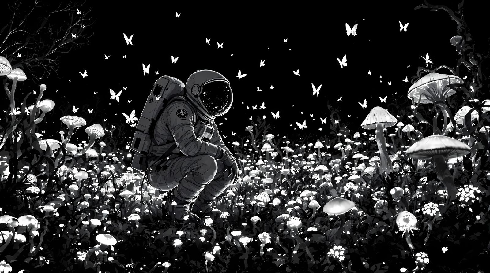 Astronaut Amidst Glowing Alien Landscape