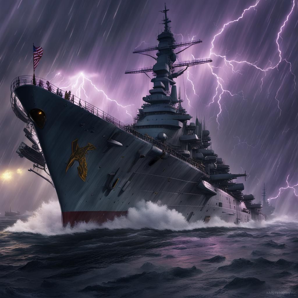 USS Iowa Battles Storm: A Dark Fantasy Masterpiece