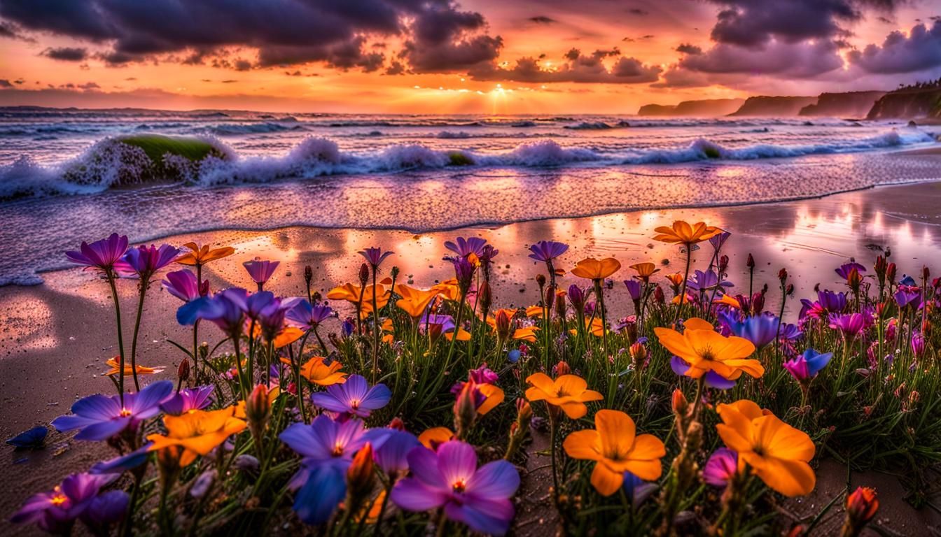 Stunning Rainy Beach Sunset in High Resolution