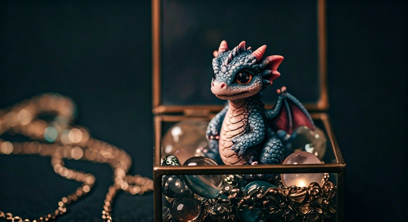 Miniature Dragon in Jewelry Box, Professional Photography