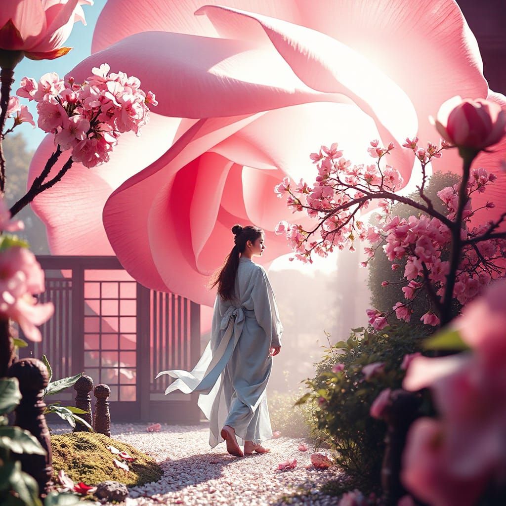 Ethereal Samurai Maiden Strolls Through Glass Pearl Path in ...