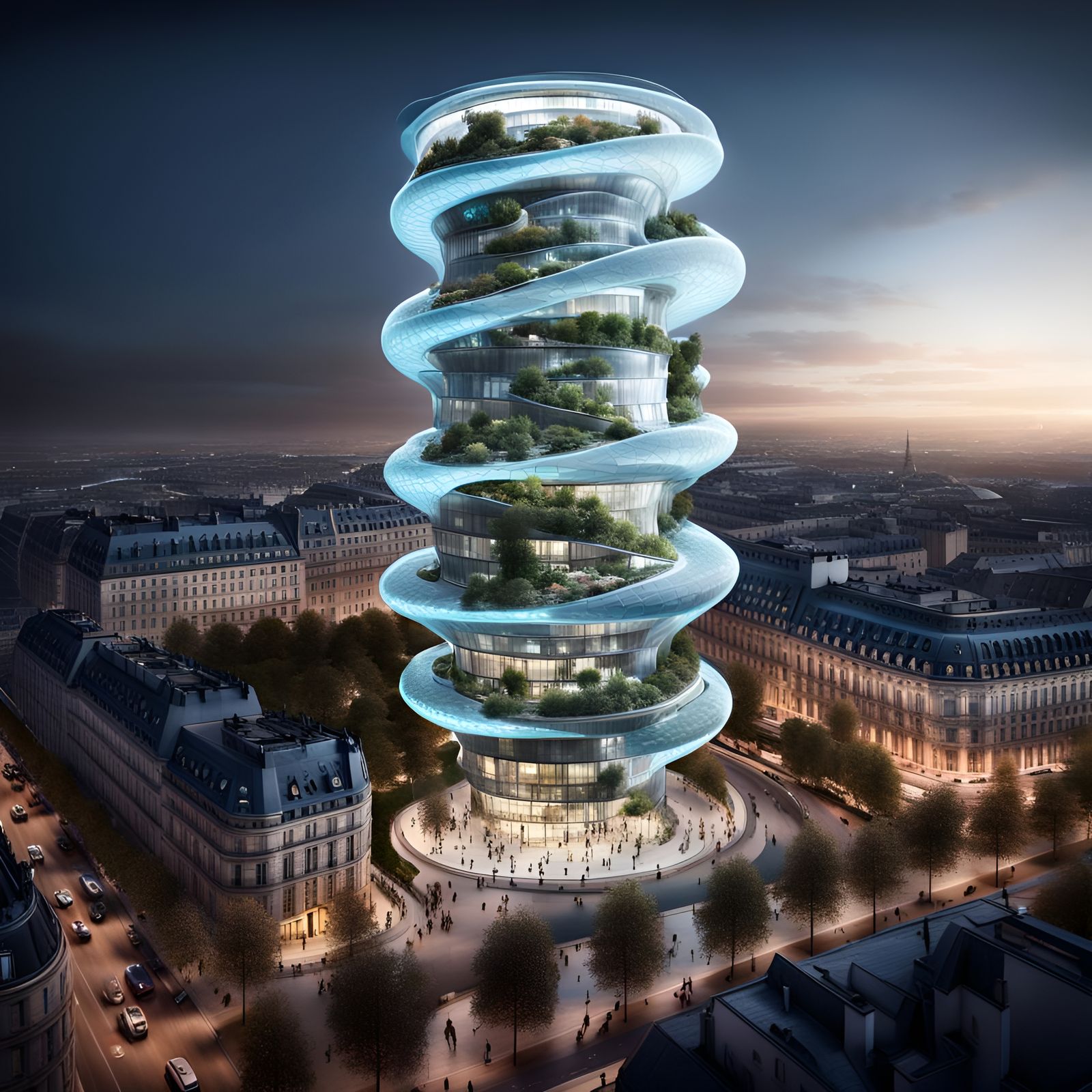 Bioluminescent Sci-Fi Tower Dominates Paris Cityscape
