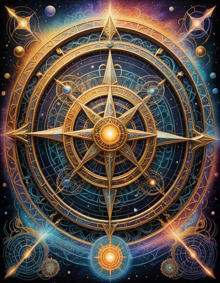 Sacred Geometry Compass in Vibrant Rainbow Hues