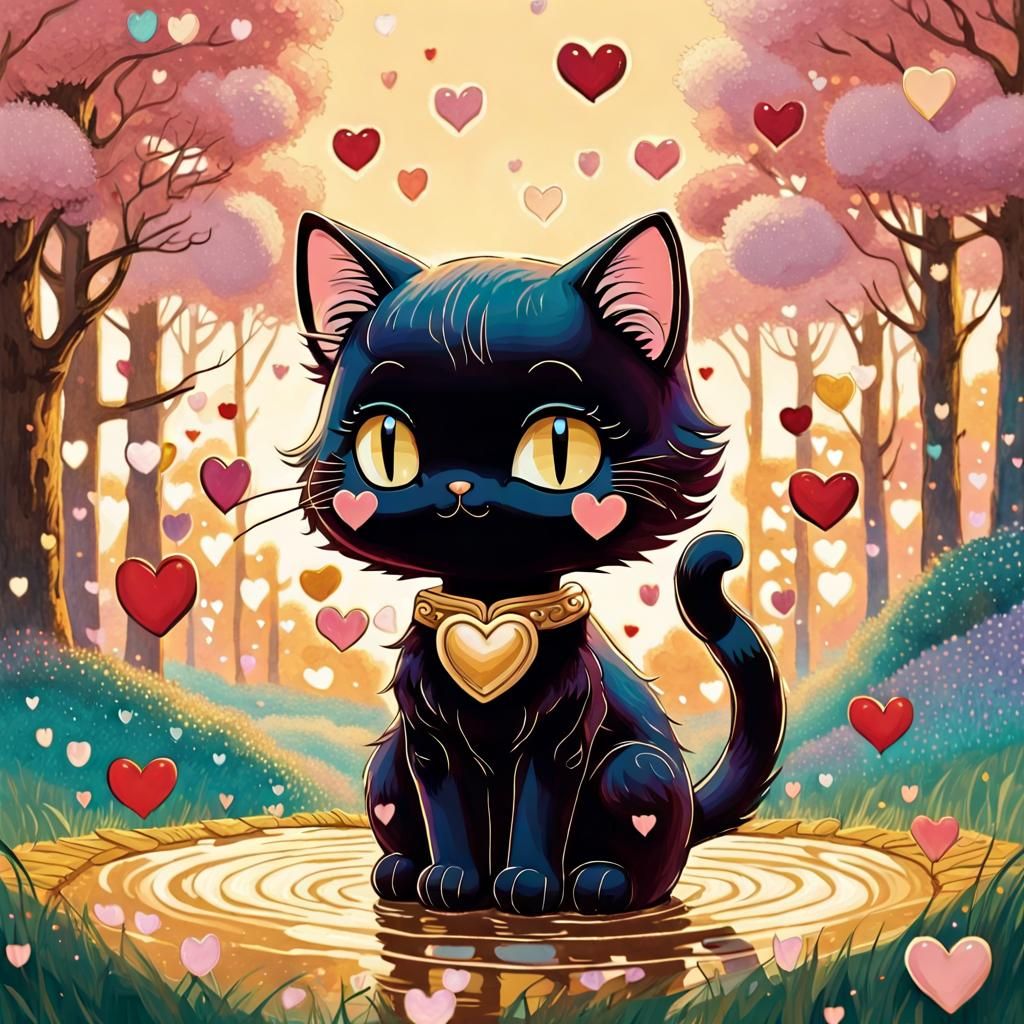 Chibi Love Cat in Ghibli Storybook Style