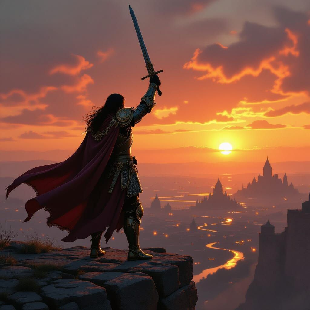 Warrior's Triumphant Stand at Golden Hour