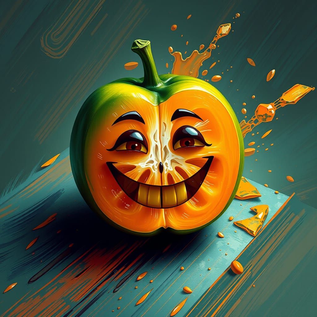 An unripe kumquat with a large goofy smile