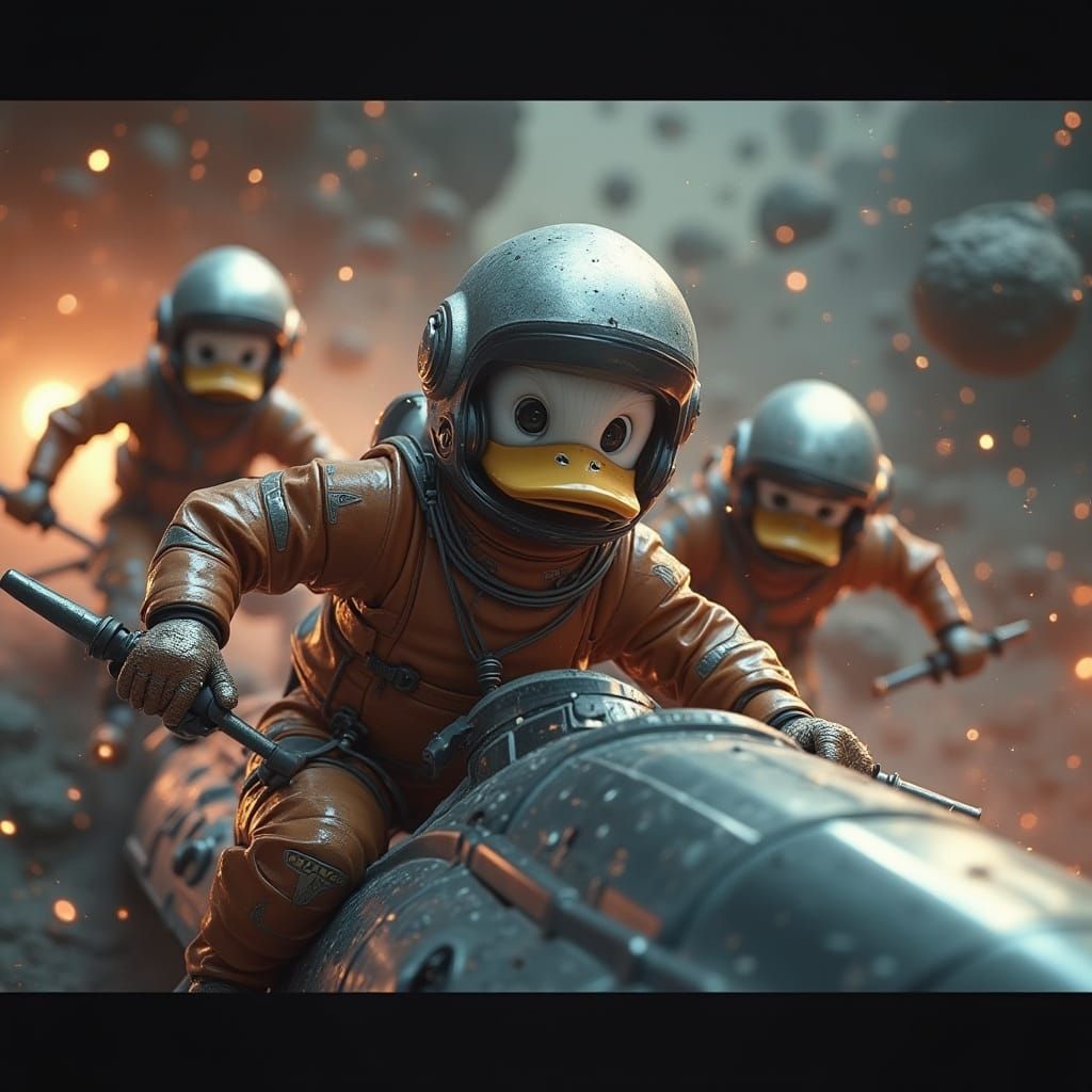Ducklings in Futuristic Space Suits Chase Through Asteroid F...
