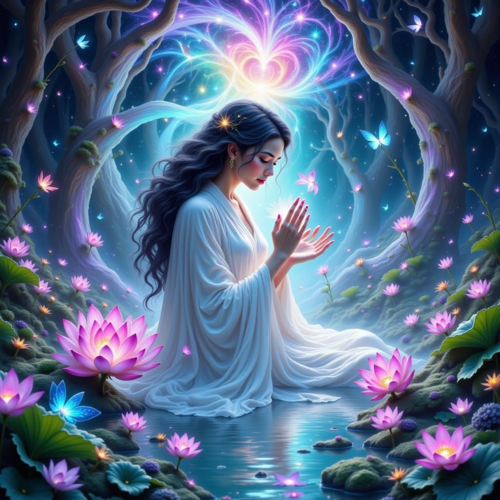 Surreal Lotus Garden in an Astral Abyss