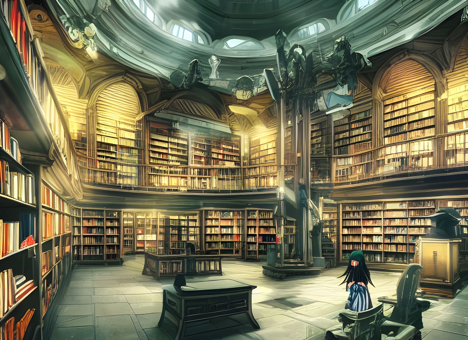 Anime Style Library Interior in Epic Scale
