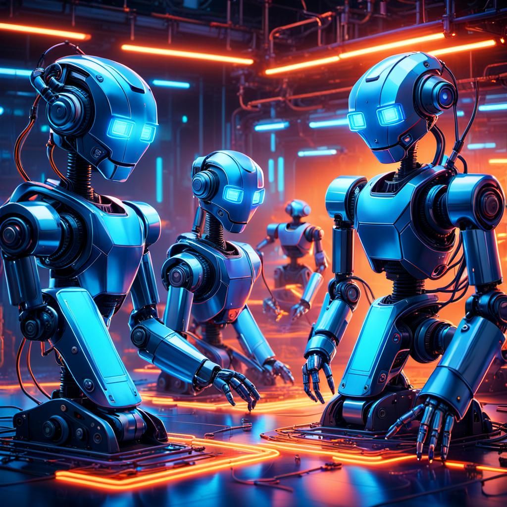 Robots in Harmony: A Futuristic Factory Scene