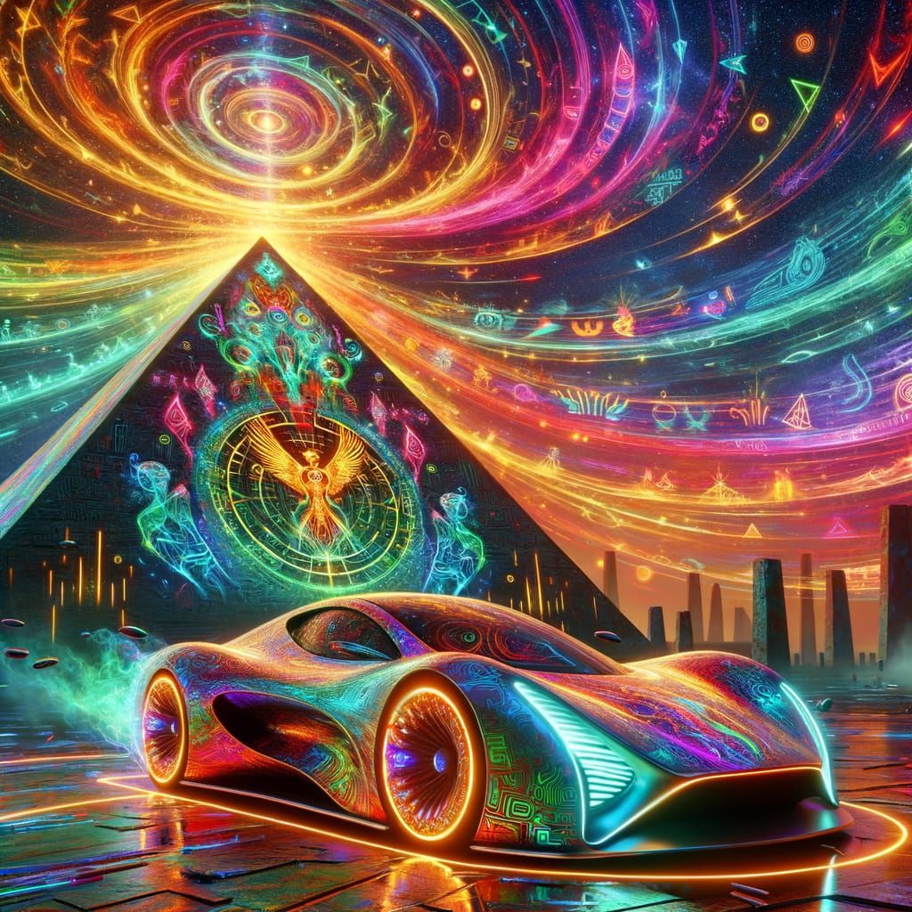 Futuristic Supercar with Glowing Hieroglyphs