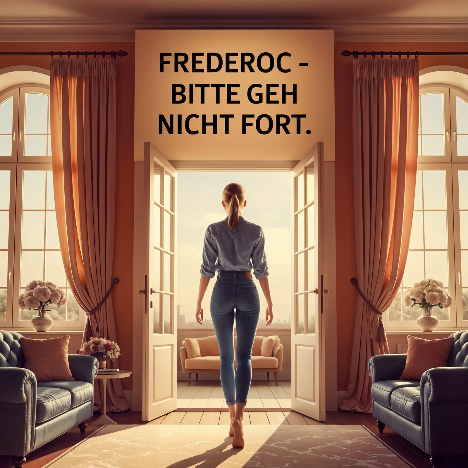 Woman's Poignant Departure from Sunlit Room, "Frederoc" Sign